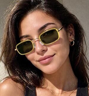 Jones New York Yellow Gold Narrow Rectangle Sunglasses Vintage Y2K Small Frame